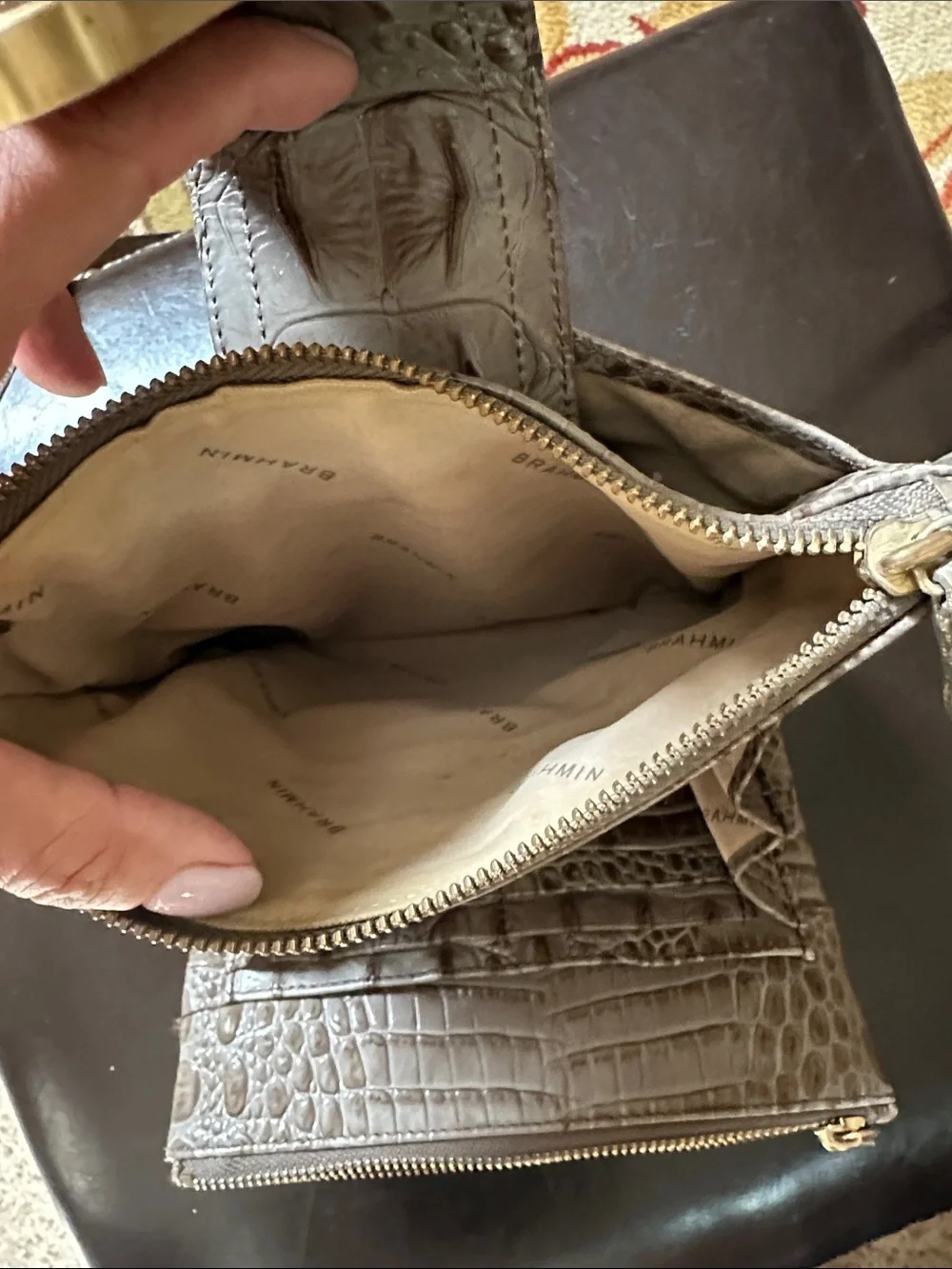 Brahmin Croc-Embossed Leather Crossbody Bag with Gold Hardware
